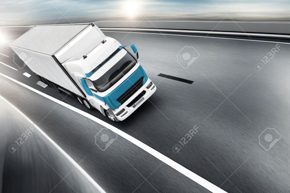 고속도로에 흰색 트럭 - 배달 개념