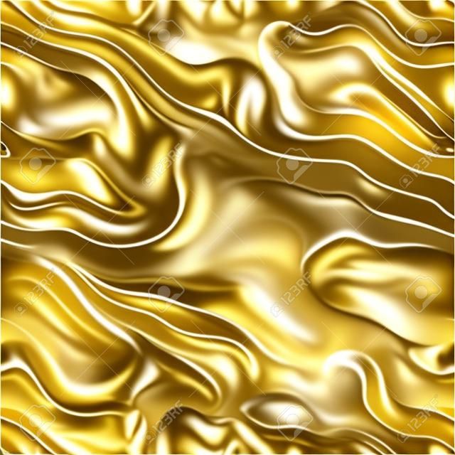 Liquid gold. Seamless gold wavy surface. Golden silk. Golden metal. Texture or background.