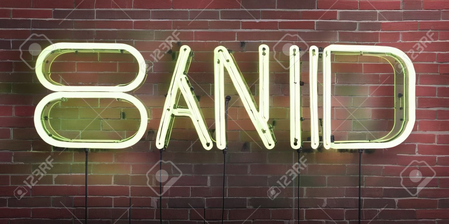 BAND - fluorescent Neon tube Sign on brickwork - Front view - 3D rendered royalty free stock picture. Can be used for online banner ads and direct mailers.