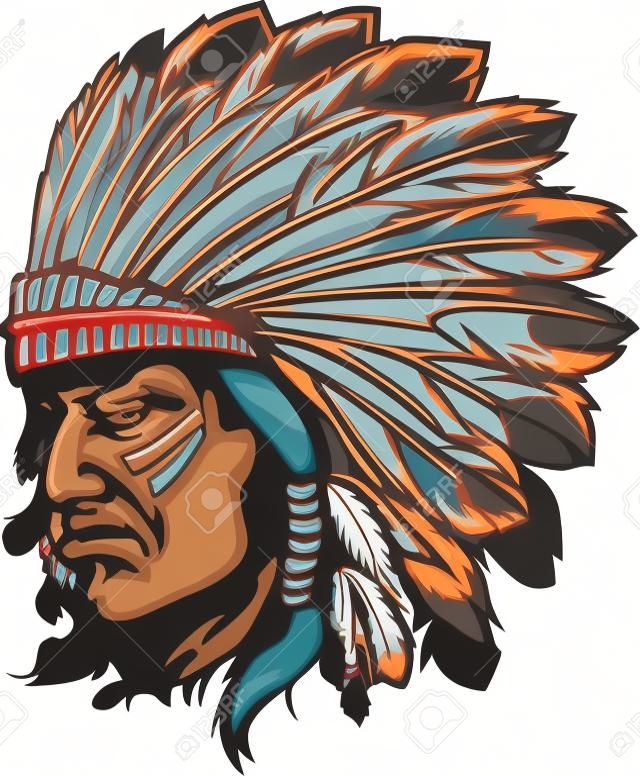 Indian Chief Mascot Head Vector Graphic