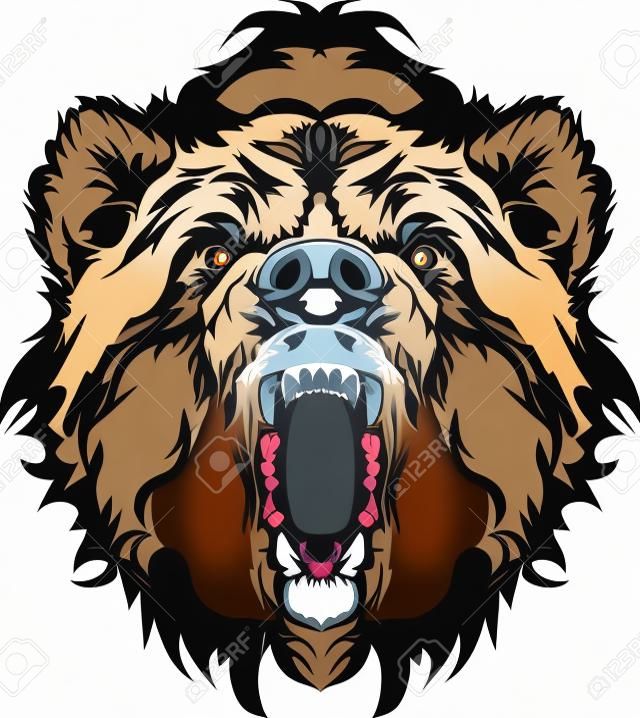 Grizzly Bear Mascot Cabeça Vector Gráfico