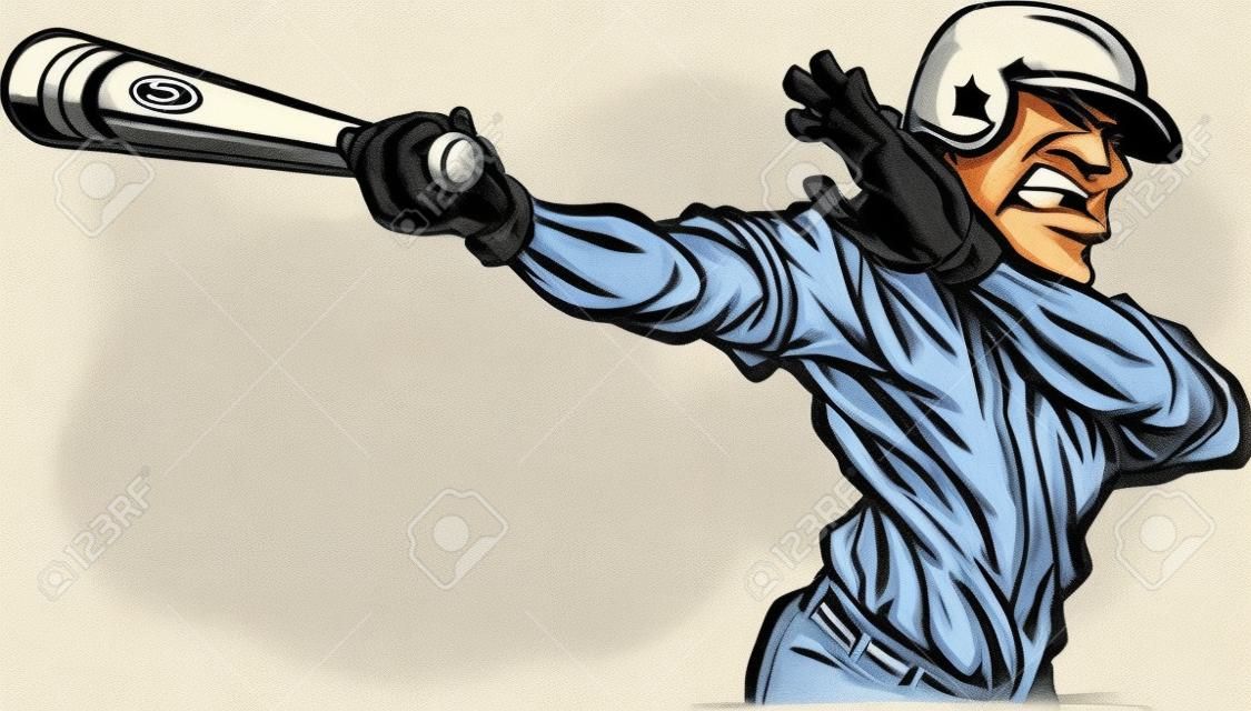 Baseball-Karikatur von einem Baseball Bat Swinging Hitter