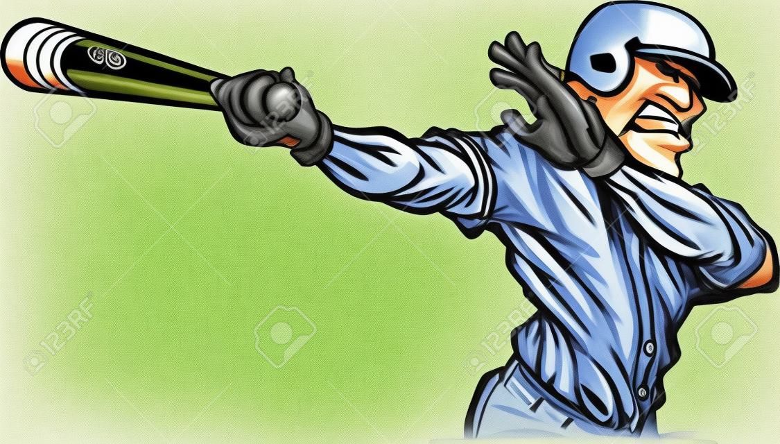 Baseball-Karikatur von einem Baseball Bat Swinging Hitter