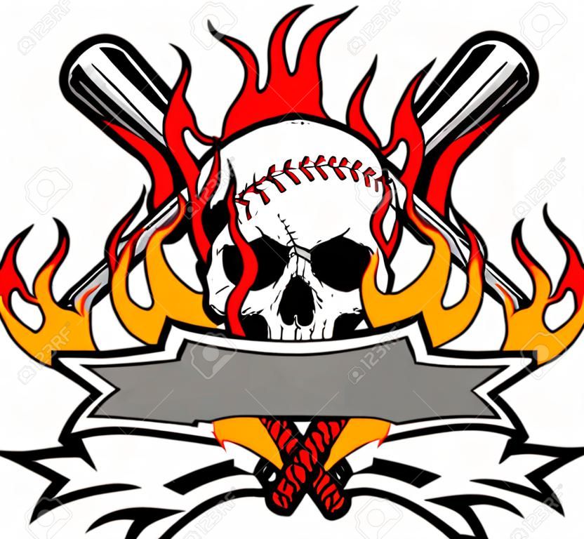 Flaming Baseball Bats and Skull Template Image