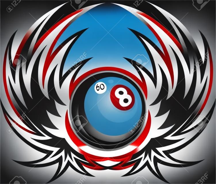 Billiards Eight Ball with Wings Template 