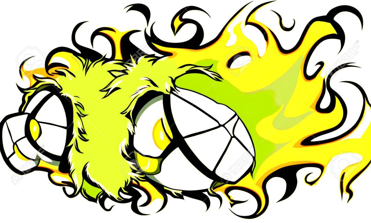 Flaming Tennis Ball Face rajzfilm illusztráció