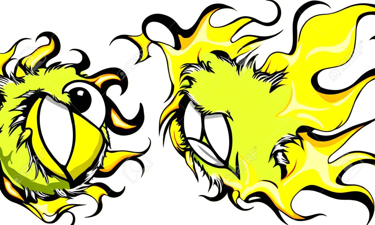 Flaming Tennis Ball Cartoon Illustration du visage