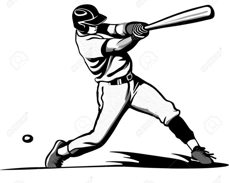 棒球擊球手擺在快速球場向量插圖