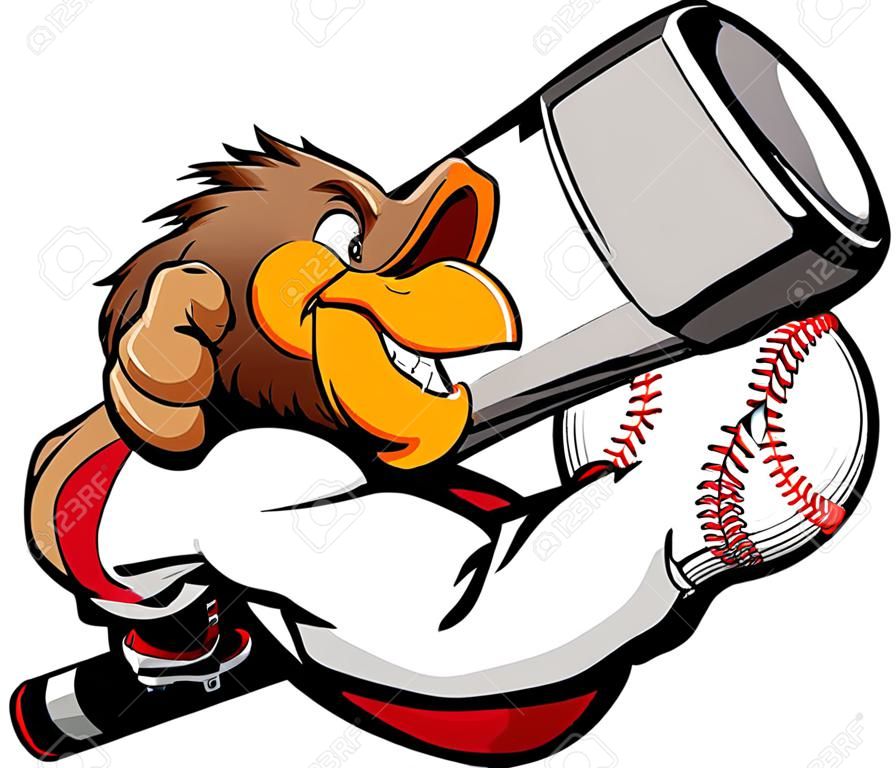Baseball Cartoon Early Bird Batter with Bat and Ball with Worm Vector Illustration