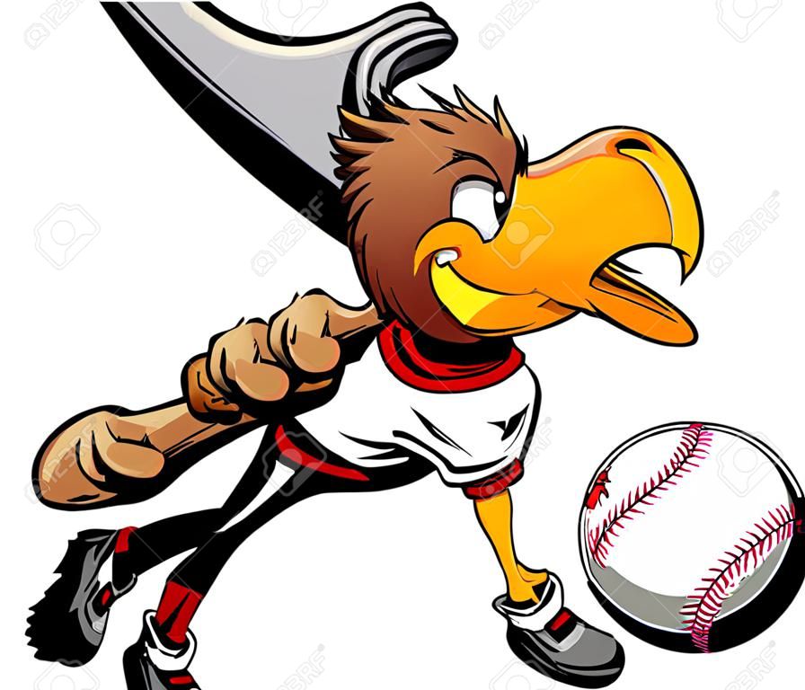 Baseball Cartoon Early Bird Batter with Bat and Ball with Worm Vector Illustration