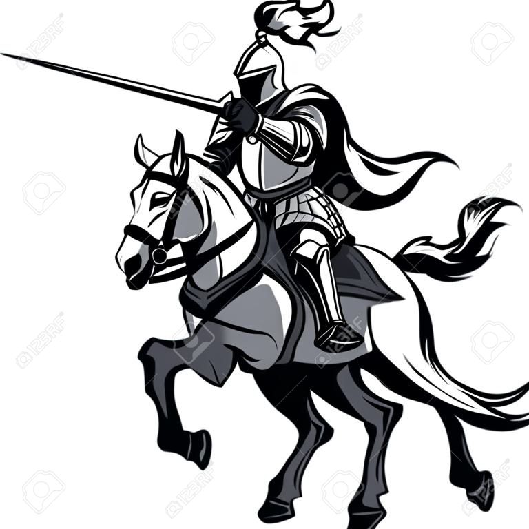騎士盔甲騎著一匹馬，並角逐