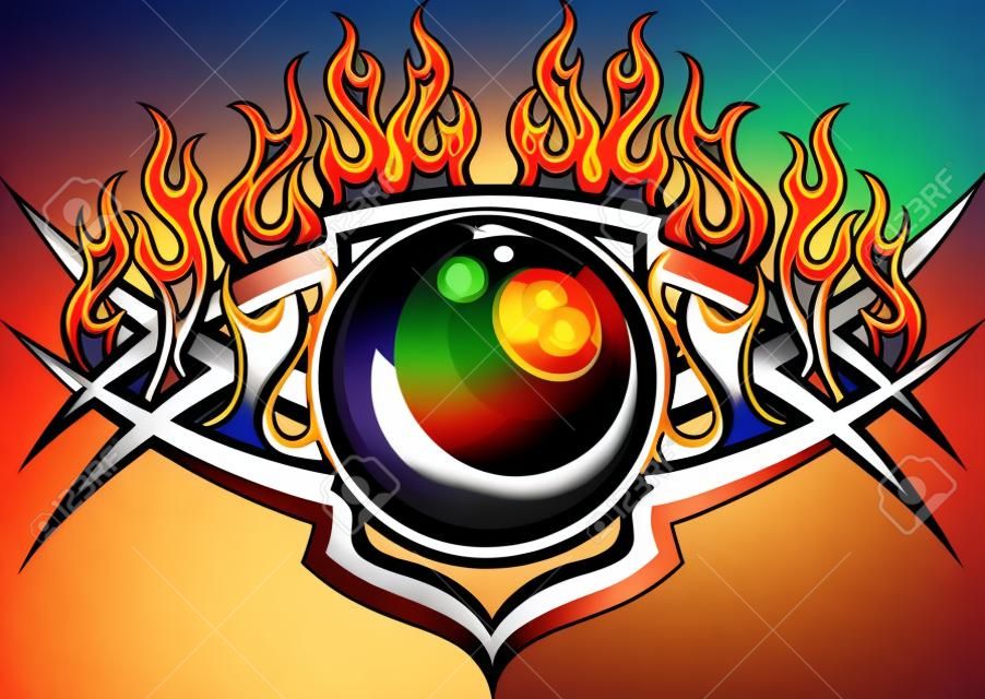 Flaming Billiards Eight Ball Vector Template burning with Fire Flames
