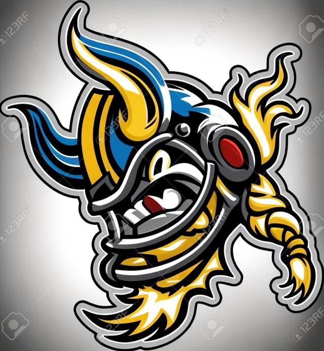Vector gráfico Esportes lmage de um snarling futebol americano Viking Mascot com chifres no capacete de futebol