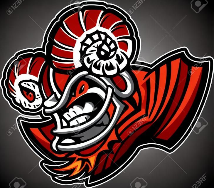 Graphic Vector Sport lmage eines Snarling American Football Ram Mascot mit Hörnern auf Fußball Helm