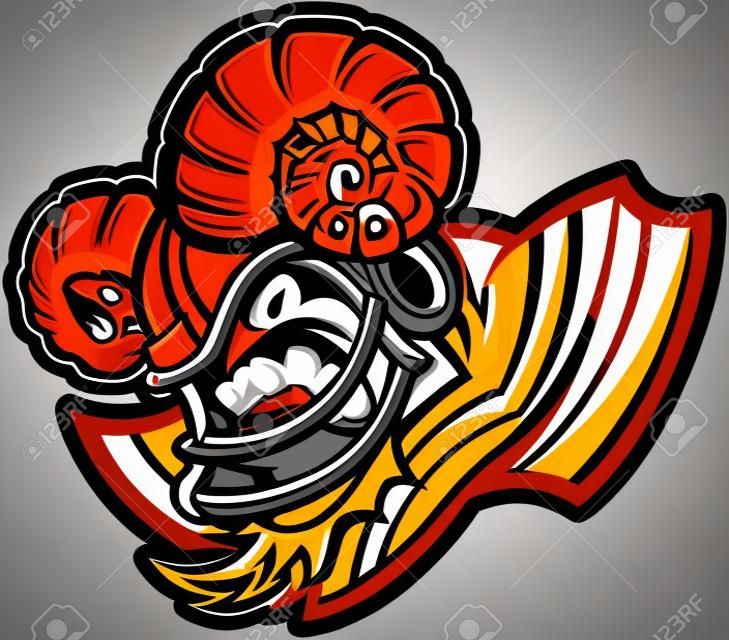 Graphic Vector Sport lmage eines Snarling American Football Ram Mascot mit Hörnern auf Fußball Helm