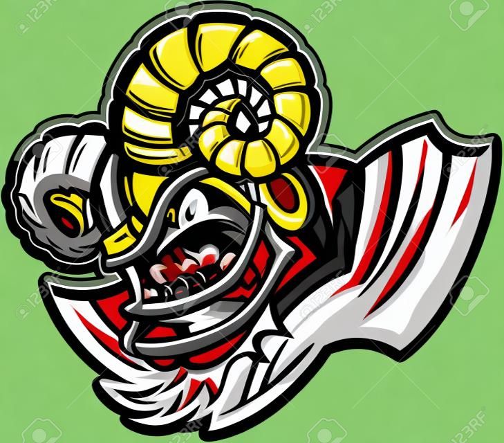 Graphic Vector Sports lmage of a Snarling American Football Ram Mascot with Horns on Football Helmet