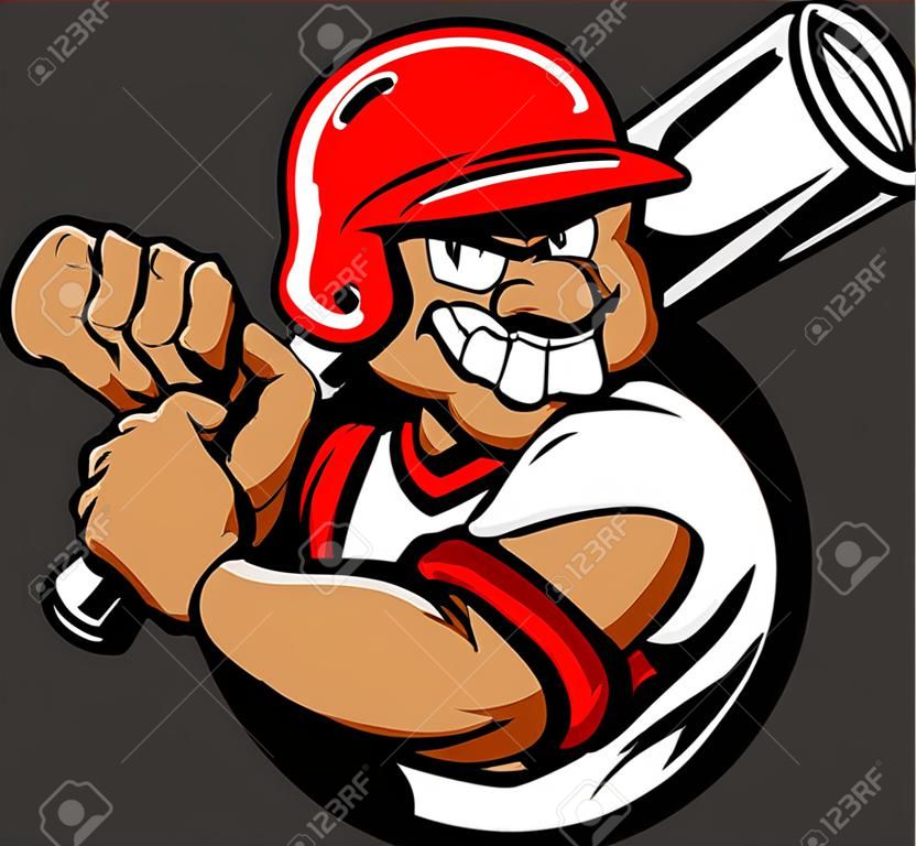 Batter Cartoon Baseball avec casque et Illustration Vecteur Bat