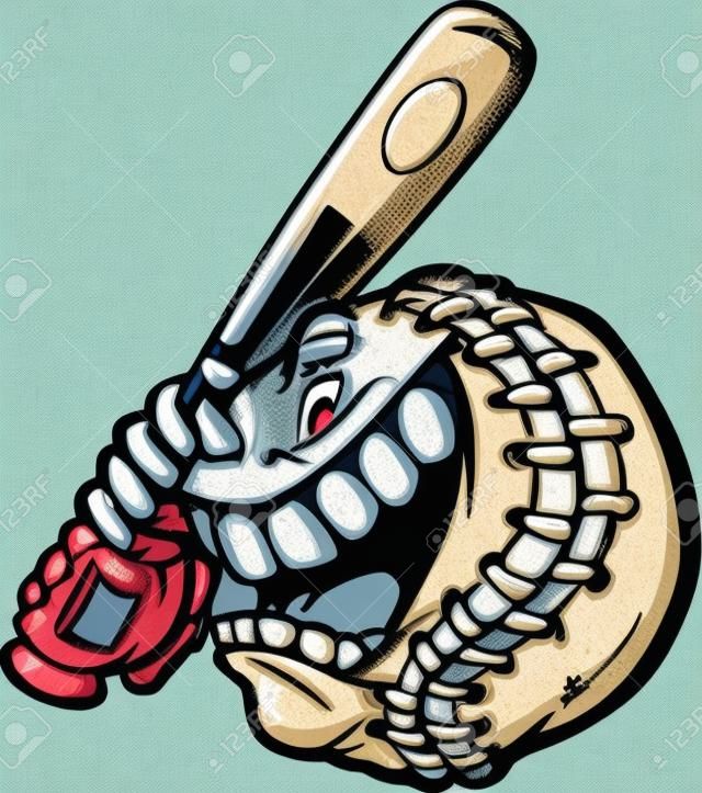 Cartoon baseball labda Face Holding Baseball Bat Illusztráció