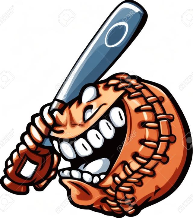 Cartoon Baseball Ball Face Holding Baseball Bat Ilustração