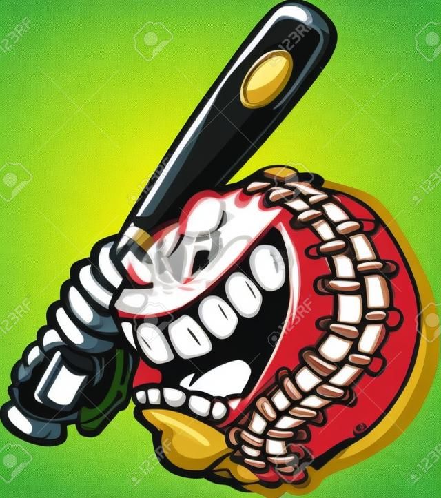 Мультфильм бейсбольный мяч лица Холдинг иллюстрация Baseball Bat