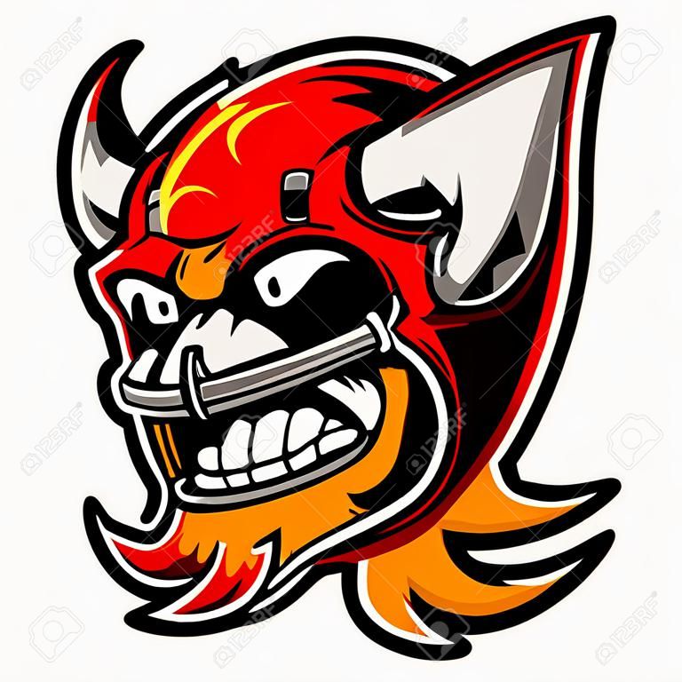 Graphic Sport Illustratie van een American Football Devil of Demon Mascotte met Hoorns op voetbalhelm