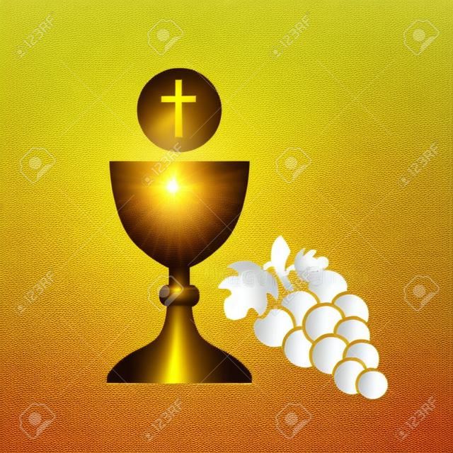 icono de la santa comunión dorada- ilustración vectorial