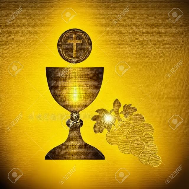 icono de la santa comunión dorada- ilustración vectorial