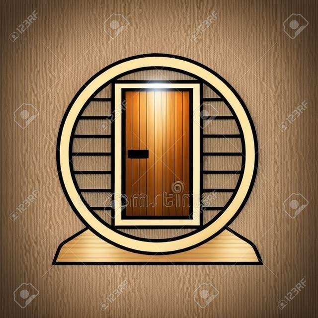 Icono de sauna de barril de madera móvil al aire libre- ilustración vectorial
