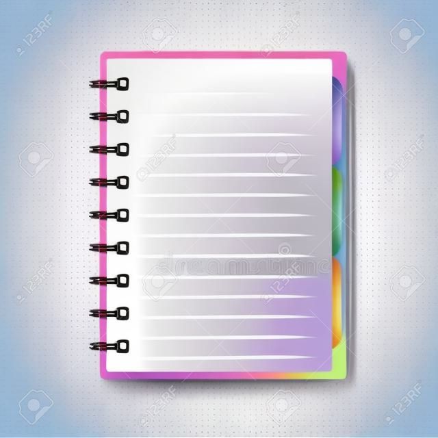 caderno espiral em branco com ilustração colorida de guias vetoriais