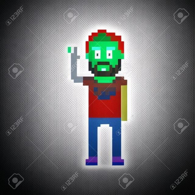 Arte Pixel felice ragazzo barbuto con braccio alzato