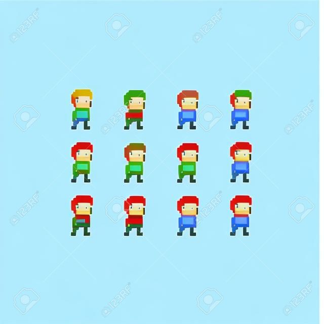 Pixel art boy idle animation sprite sheet, set of male characters isolated on white background