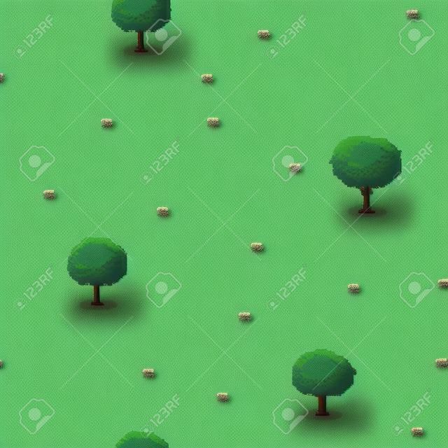 Pixel art seamless background with trees and grass