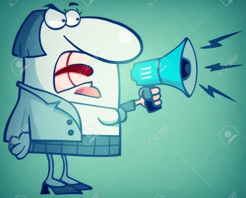 Mad Business Woman Yelling Through A Megaphone 