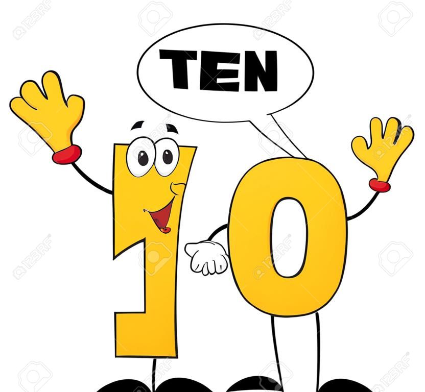 Number Ten Cartoon Character With Speech Bubble And Text