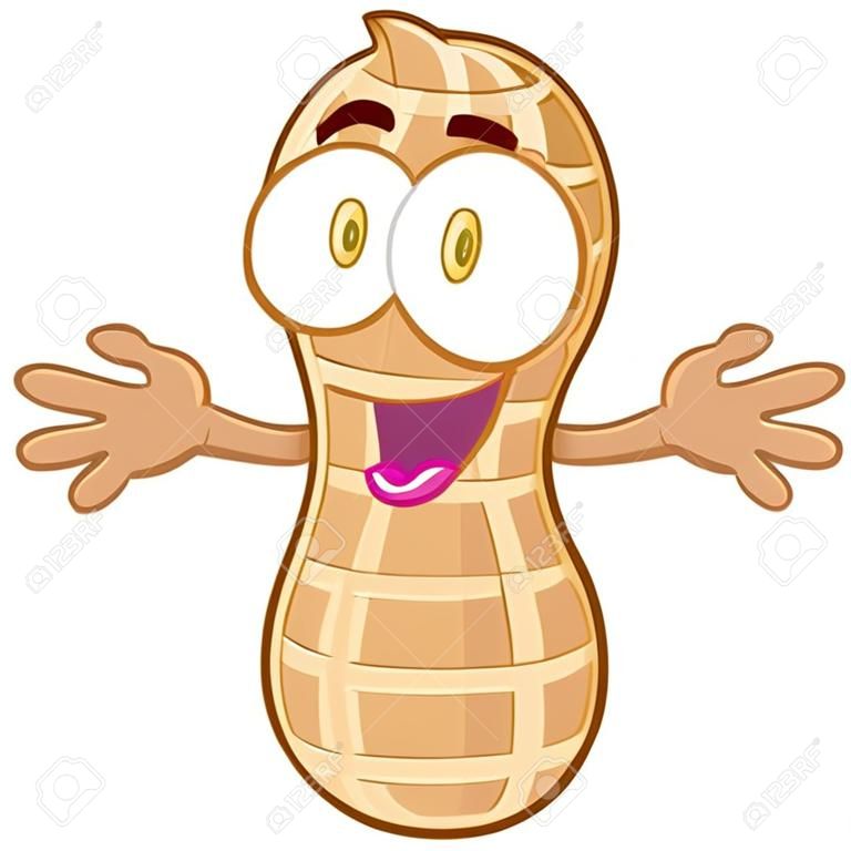 Peanut fumetto del carattere della mascotte con accoglienti braccia aperte