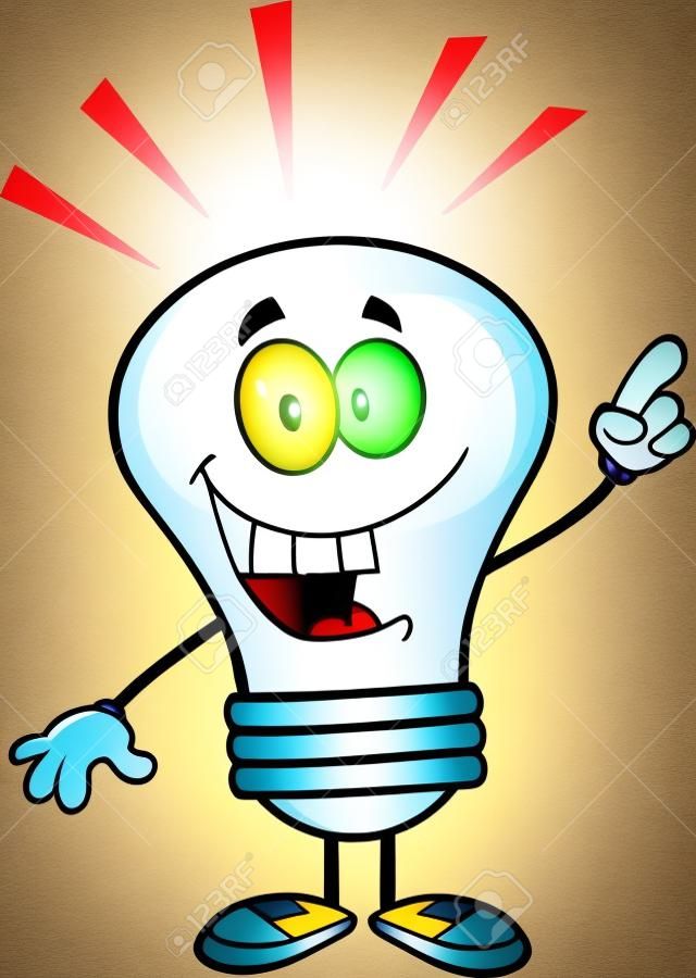 Light Bulb Cartoon Character Com Uma Ideia Brilhante