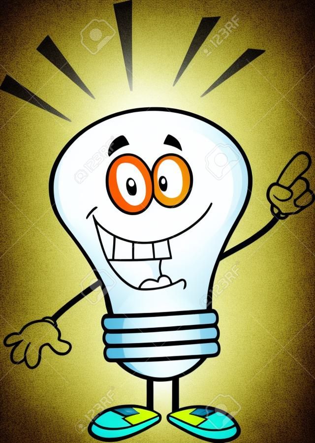 Light Bulb Cartoon Character Com Uma Ideia Brilhante