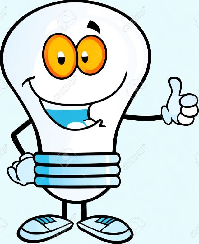 Light Bulb Cartoon Mascot personagem dando um polegar para cima