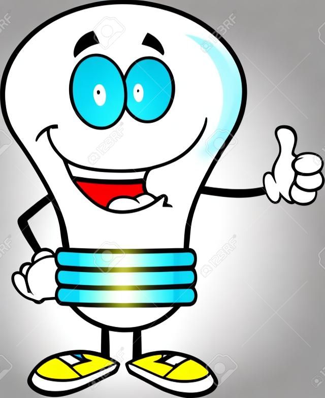 Light Bulb Cartoon Mascot personagem dando um polegar para cima