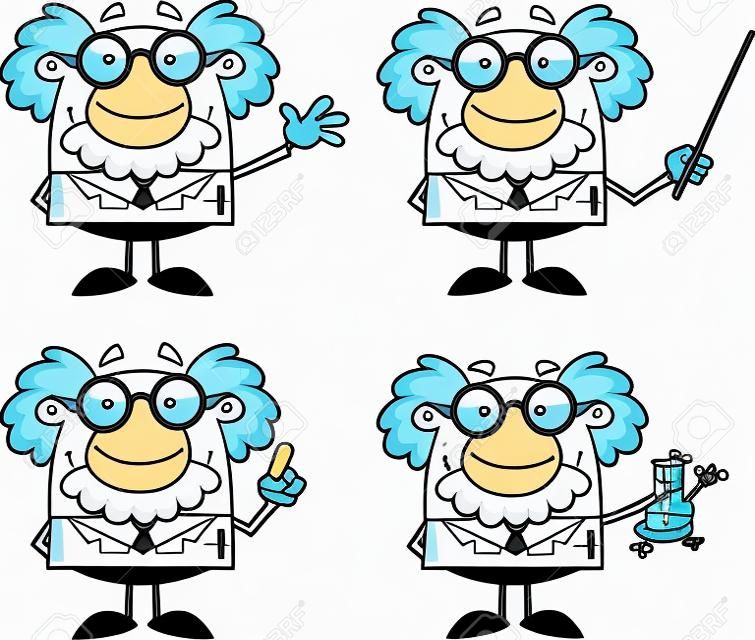 Funny Scientist Or Professor Cartoon Characters  Set Collection 4