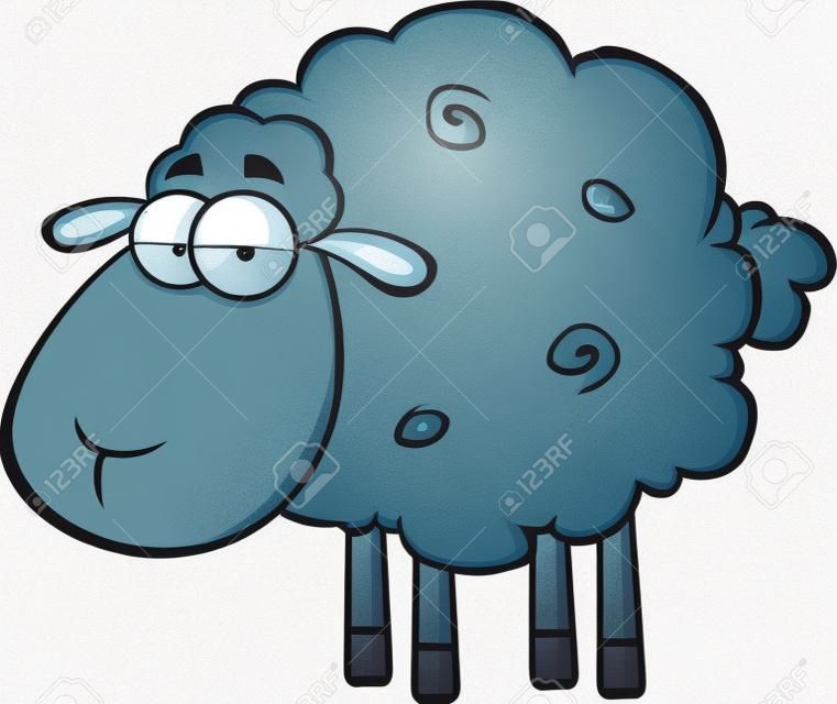Carino Black Sheep Cartoon mascotte carattere illustrazione isolato su bianco