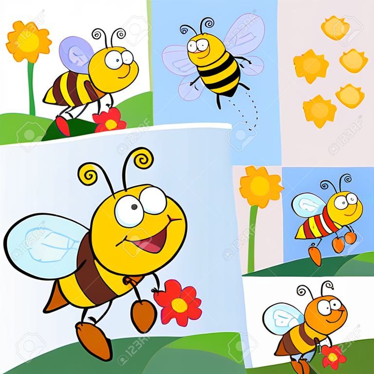 Cartoon Bee Character. Cartoon Bee Character. Raster Collection Set .Collection Set