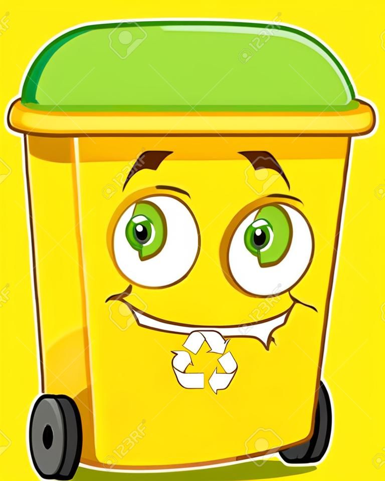 Carácter feliz amarillo de la papelera de reciclaje de la historieta