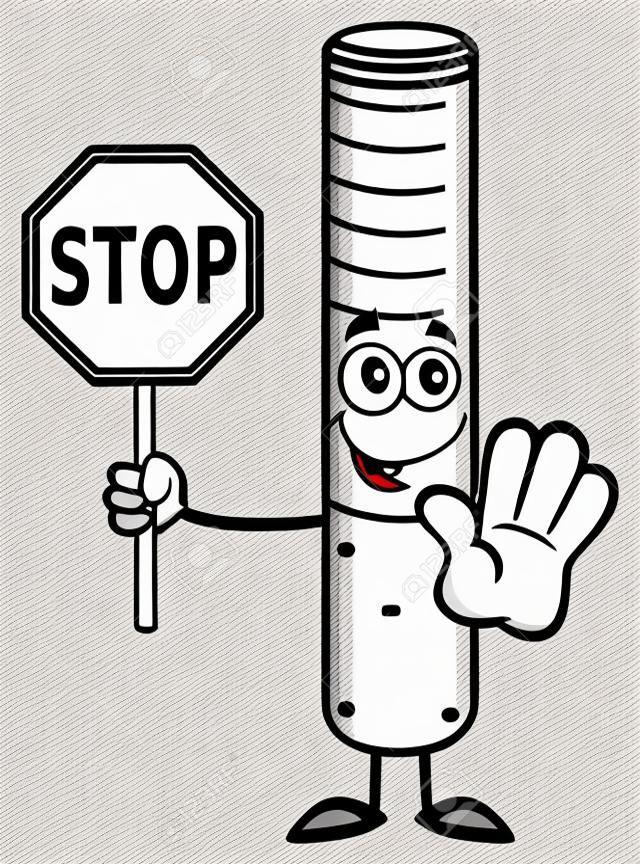 Электронная сигарета характера талисмана шаржа Жестикулирование и проведение Stop Sign