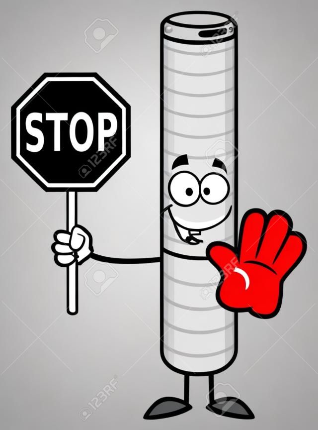 Электронная сигарета характера талисмана шаржа Жестикулирование и проведение Stop Sign