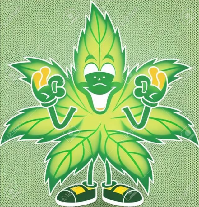 Happy Marijuana Leaf Cartoon Character Showing Ok Sign. Vector Hand Drawn Illustration Isolated On Transparent Background