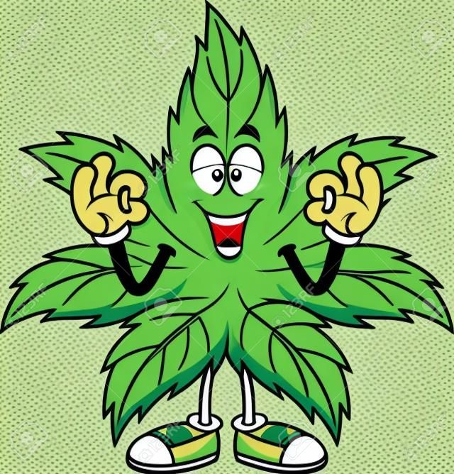 Glückliche Marihuana-Blatt-Cartoon-Figur, die Ok-Zeichen zeigt. Vektor, Hand, Gezeichnet, Abbildung, Freigestellt, Auf, Durchsichtig, Hintergrund