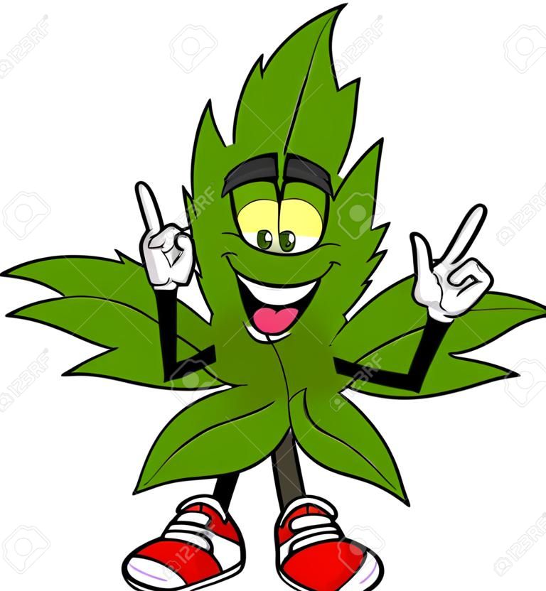 Personaggio dei cartoni animati di foglia di marijuana felice che mostra il segno giusto. Illustrazione disegnata a mano di vettore isolata su sfondo trasparente