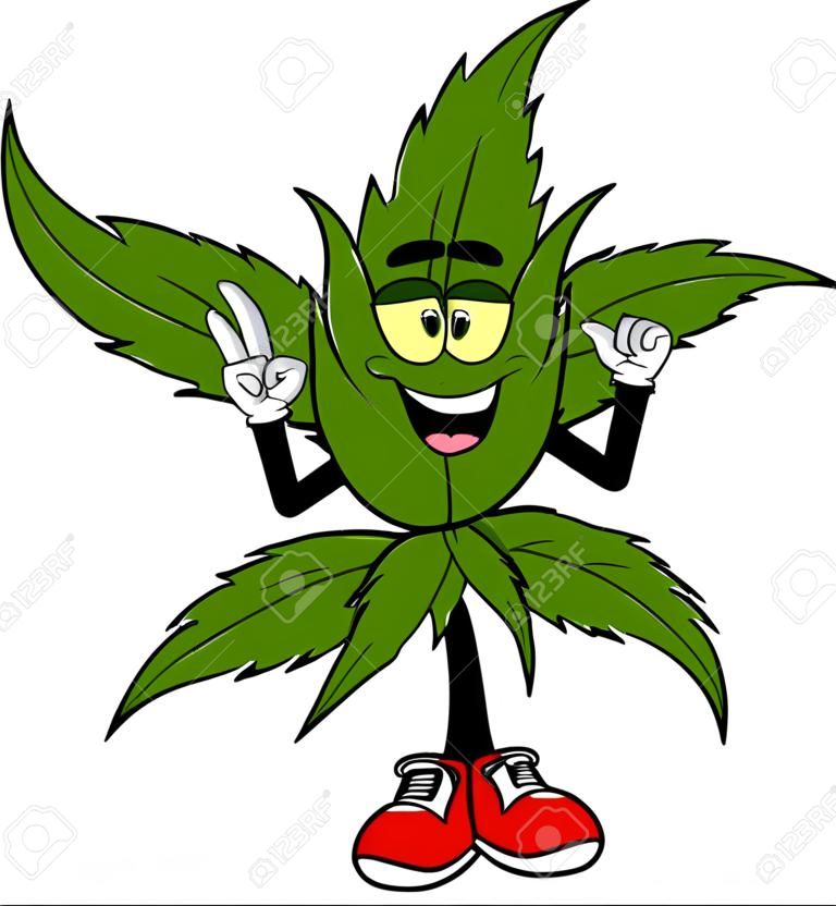 OKサインを示す幸せなマリファナの葉の漫画のキャラクター。透明な背景で隔離のベクトル手描きイラスト
