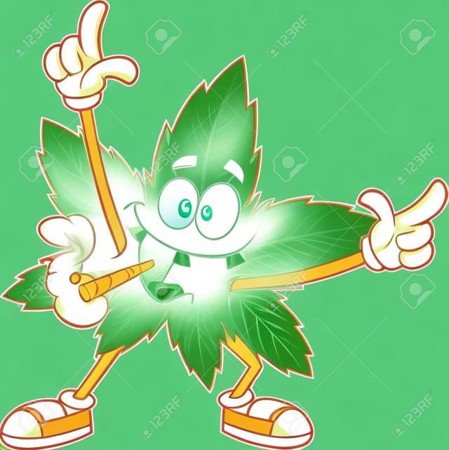 Glückliche Marihuana-Blatt-Cartoon-Figur mit gemeinsamem Tanzen. Vektor, Hand, Gezeichnet, Abbildung, Freigestellt, Auf, Durchsichtig, Hintergrund